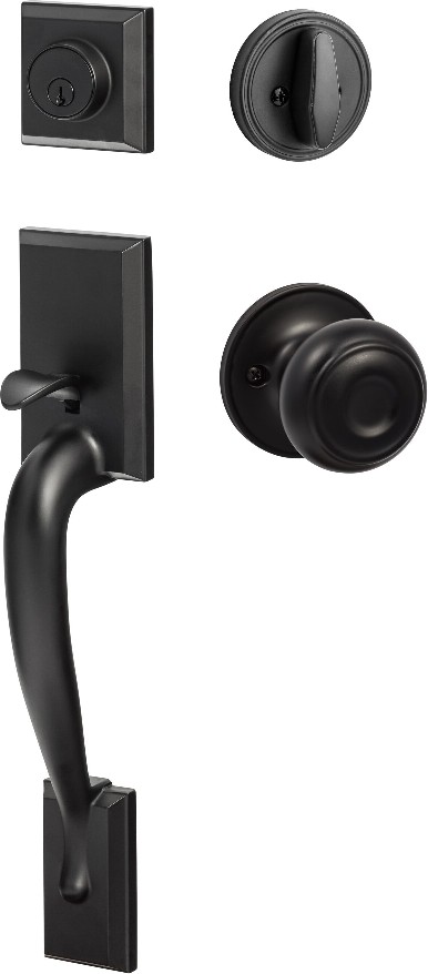 SureLoc Madison Flat Black Single-Cylinder Exterior Keyed Entry Door Handle