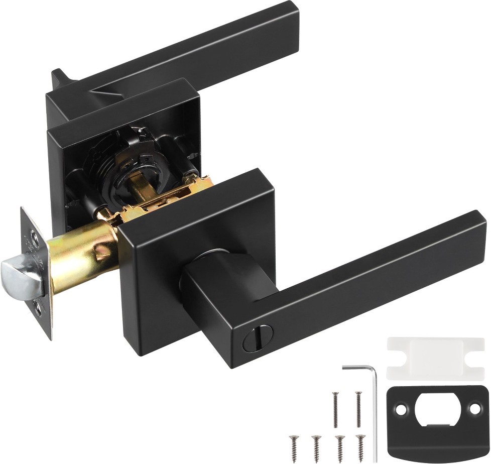 Privacy Door Handle 1 Pack Matte Black Door Lever Left or Right Handing Reversible Lever with Keyless Lock