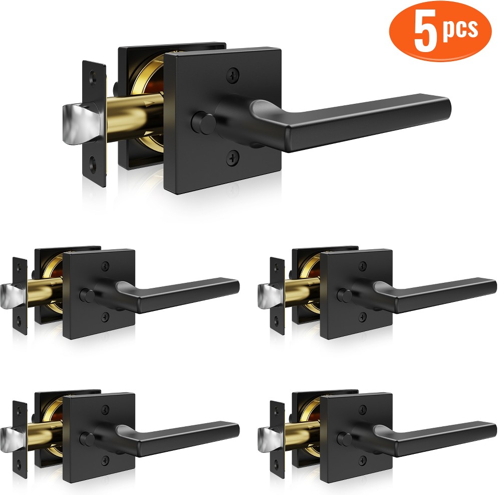 5-Pack Matte Black Privacy Door Handle Black Interior Bed/Bath Privacy Door Handle Multi-pack 5 -Pack