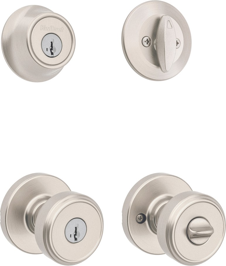 Maven Satin Nickel SmartKey Exterior Single-Cylinder Combined Door Knob with Antimicrobial Technology