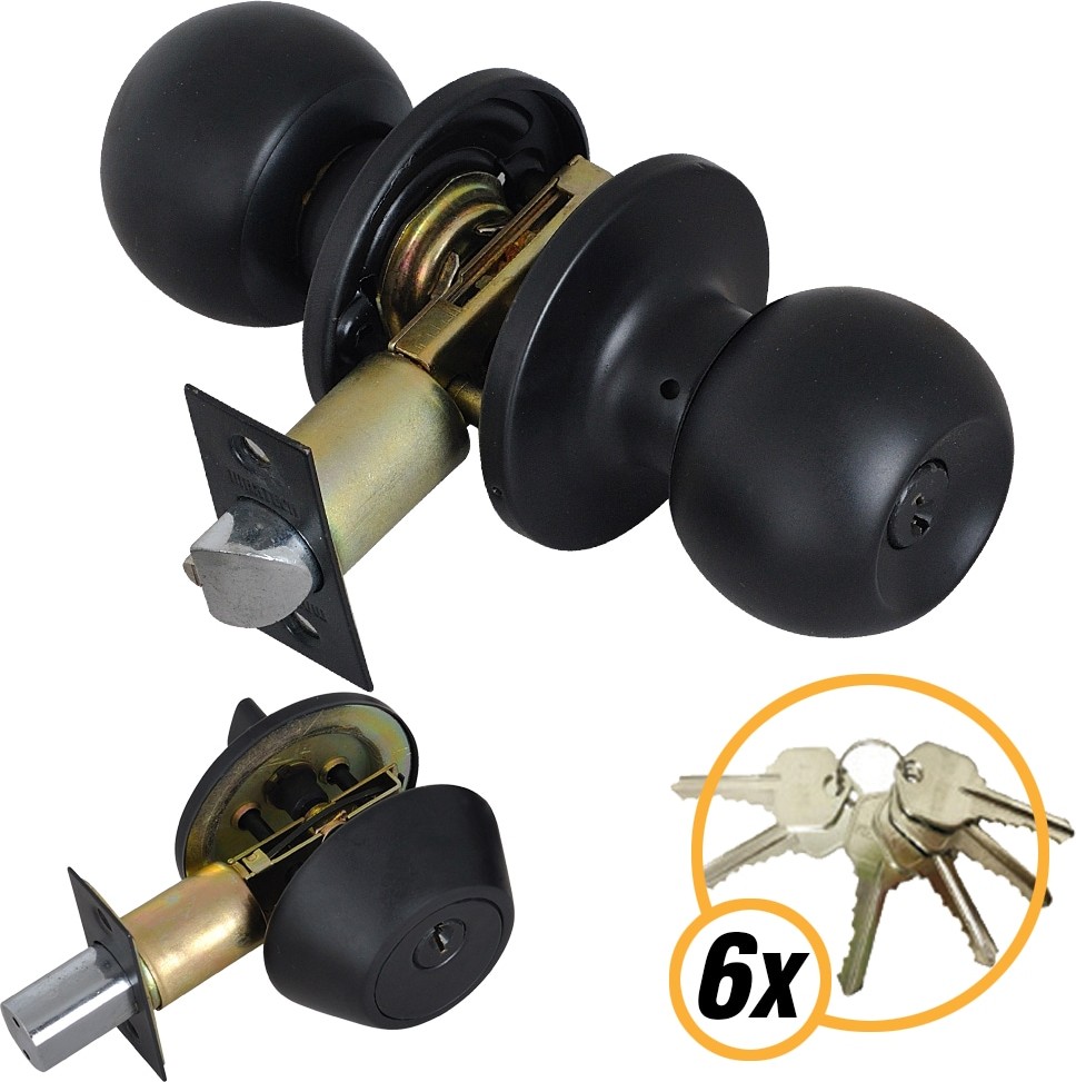 Keyed Alike Entry Door Matte Black Exterior Single-Cylinder Keyed Entry Door Knob Combo Pack