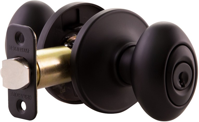 Egg Matte Black Interior/Exterior Bed/Bath Keyed Entry Door Knob