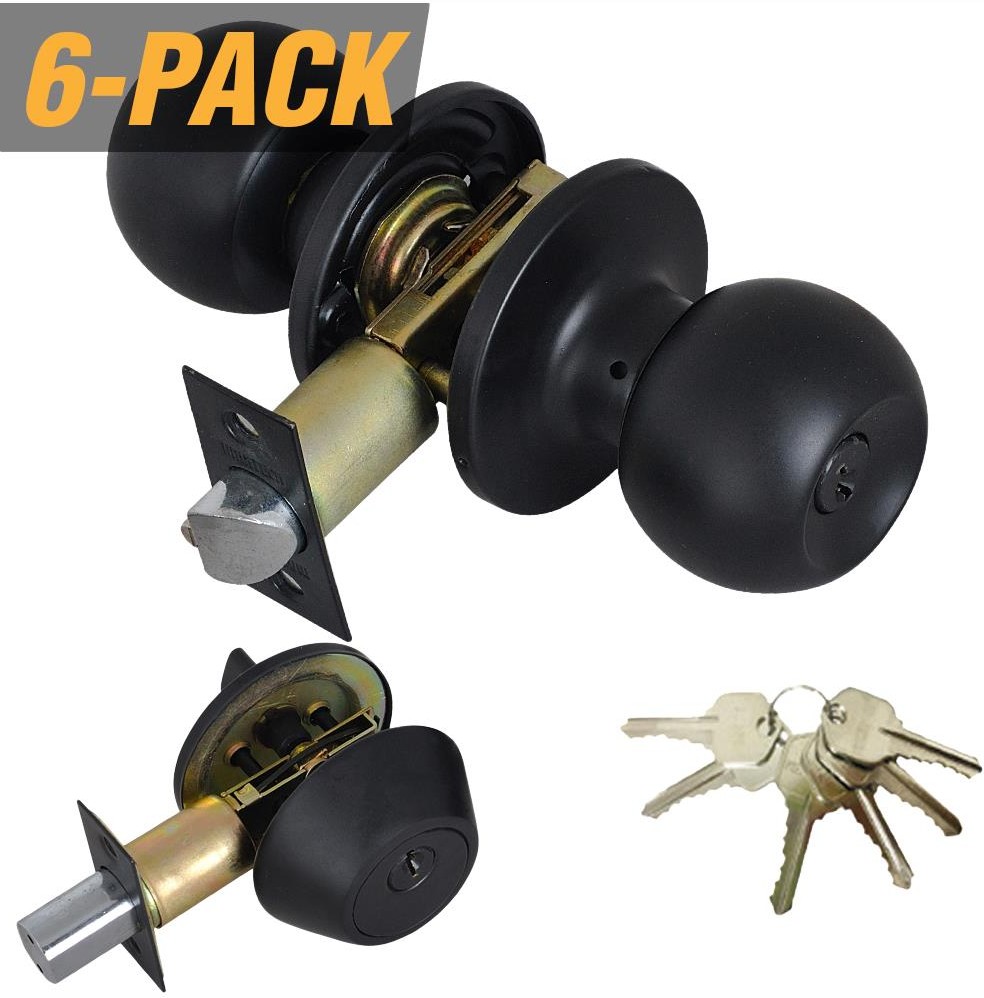 Keyed Alike Entry Door Matte Black Exterior Single-Cylinder Keyed Entry Door Knob Combo Pack 6 -Pack