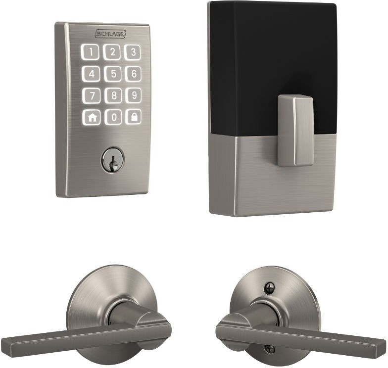 Arrive Century Satin Nickel Electronic Deadbolt and Latitude Door Handle Bundle