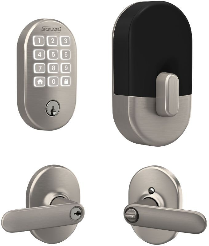 Arrive Remsen Satin Nickel Electronic Deadbolt and Davlin-Remsen Keyed Entry Door Handle Bundle