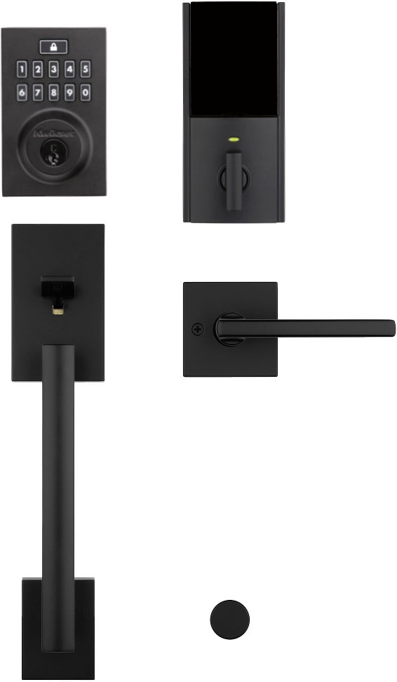 Modern SmartCode 913 Single Cylinder Electronic Deadbolt with San Clemente Handleset in Matte Black