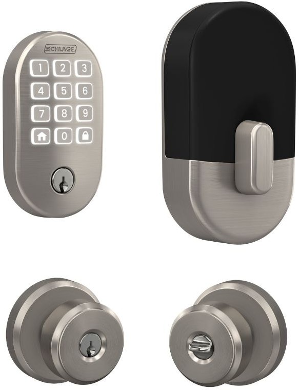 Arrive Remsen Satin Nickel Electronic Deadbolt and Bowery Keyed Entry Door Knob Bundle