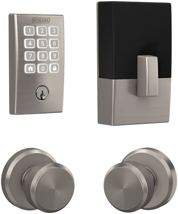 Arrive Century Satin Nickel Electronic Deadbolt and Bowery Door Knob Bundle