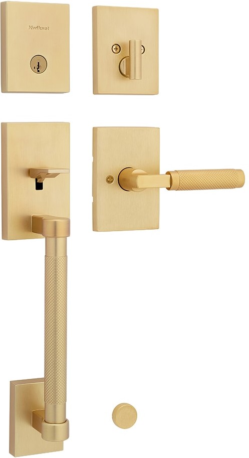 Prava Knurled Satin Brass Single-Cylinder Keyed Entry Door Handleset with Handle and SmartKey