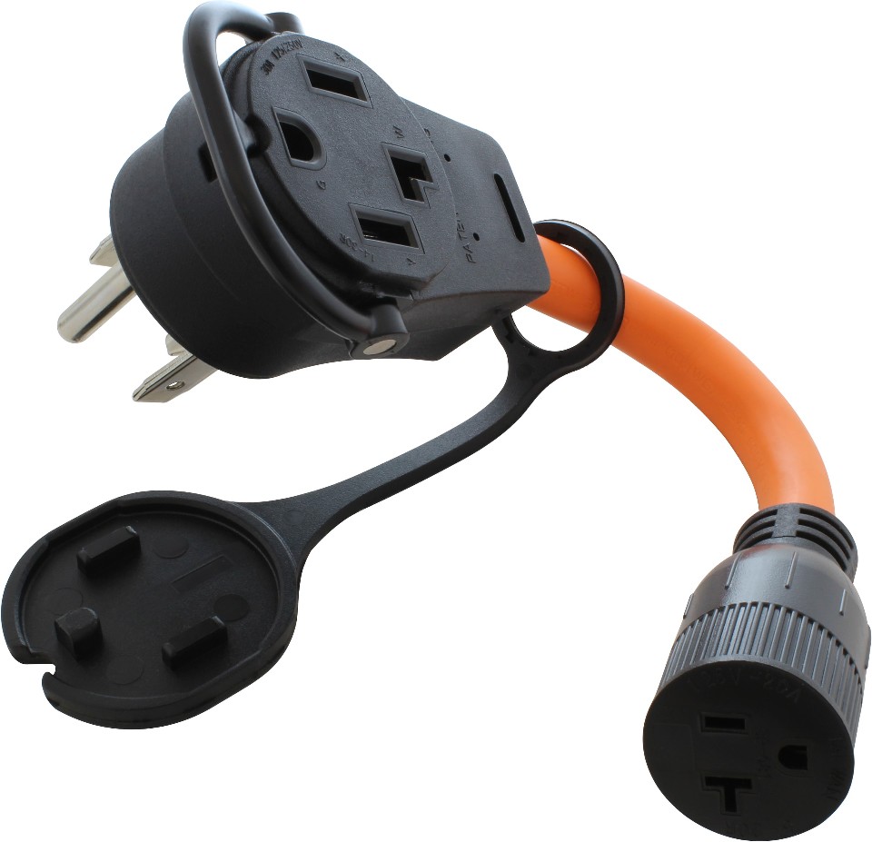 1FT 14-30 Piggy-Back Plug to 5-20 Connector 30 -Amp 4-wire to 3-wire grounding Single to double Orange Basic Piggy-back Adapter
