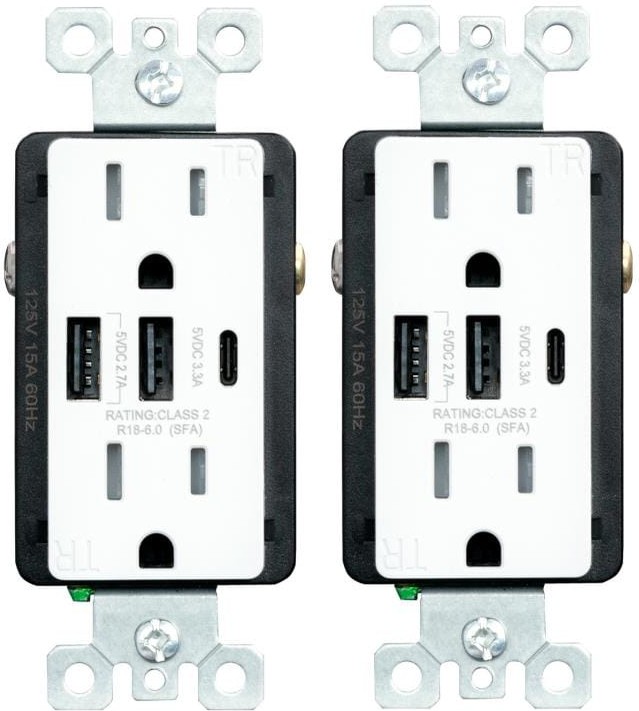 125-volt Tamper Resistant Residential Decorator USB outlet Type A/C
