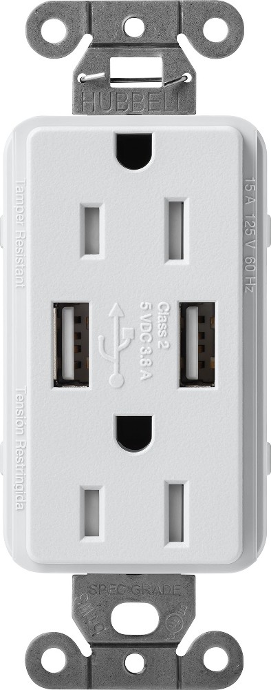 Claro 15 -Amp 125-volt Tamper Resistant Residential Decorator USB outlet Dual Type A , Mist