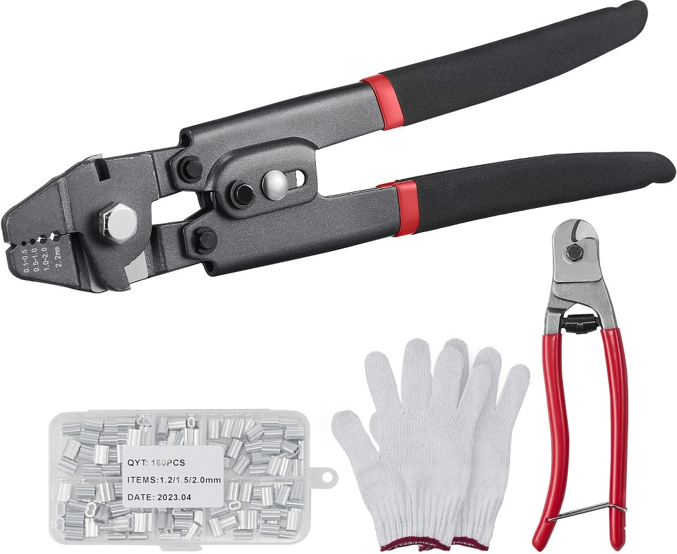 Wire Rope Crimping Tool and Cutter Up To 2.2mm Wire Cable Crimps 1/64-IN - 3/32-IN Crimping Loop Sleeve Kit
