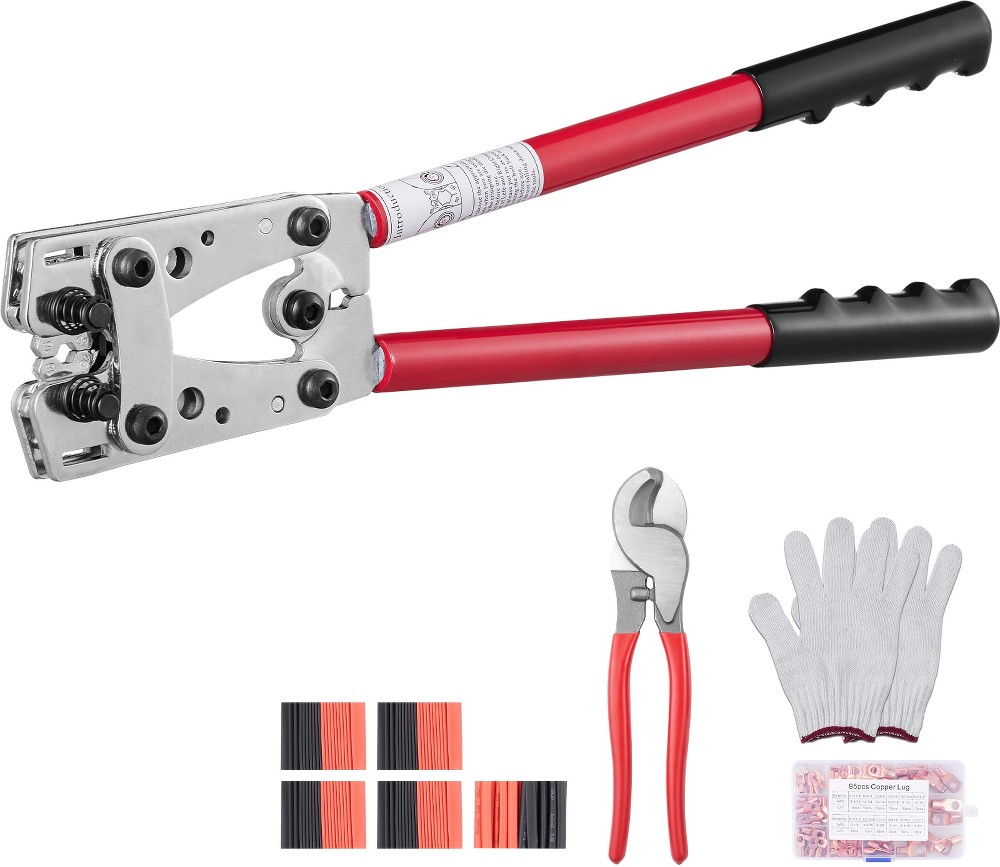 Battery Cable Lug Crimping Tool 10-1/0AWG with Cable Cutter and 48PCS Copper Ring Terminals