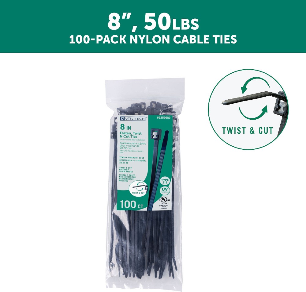 Nylon Twist cut cable ties Black with UV Protection