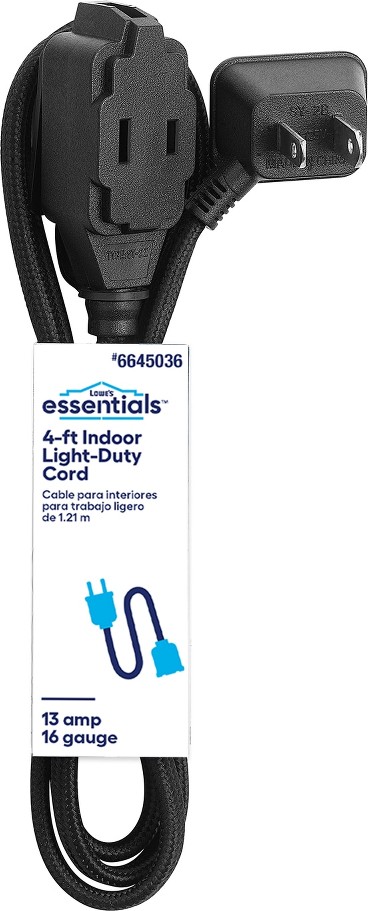 4-ft 16 / 26 2 Prong Black Indoor SPT2-B Light Duty General Extension Cord