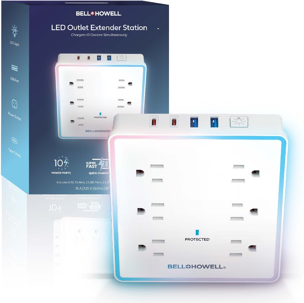 10 -Outlet 600 Joules 1875 -Watts 1500VA White Indoor USB AC Surge Protector