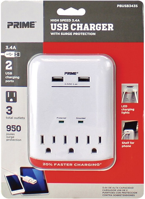 Surge 3 -Outlet 300 Joules 1875 -Watts 1875VA White Indoor AC Surge Protector 6 -Pack )