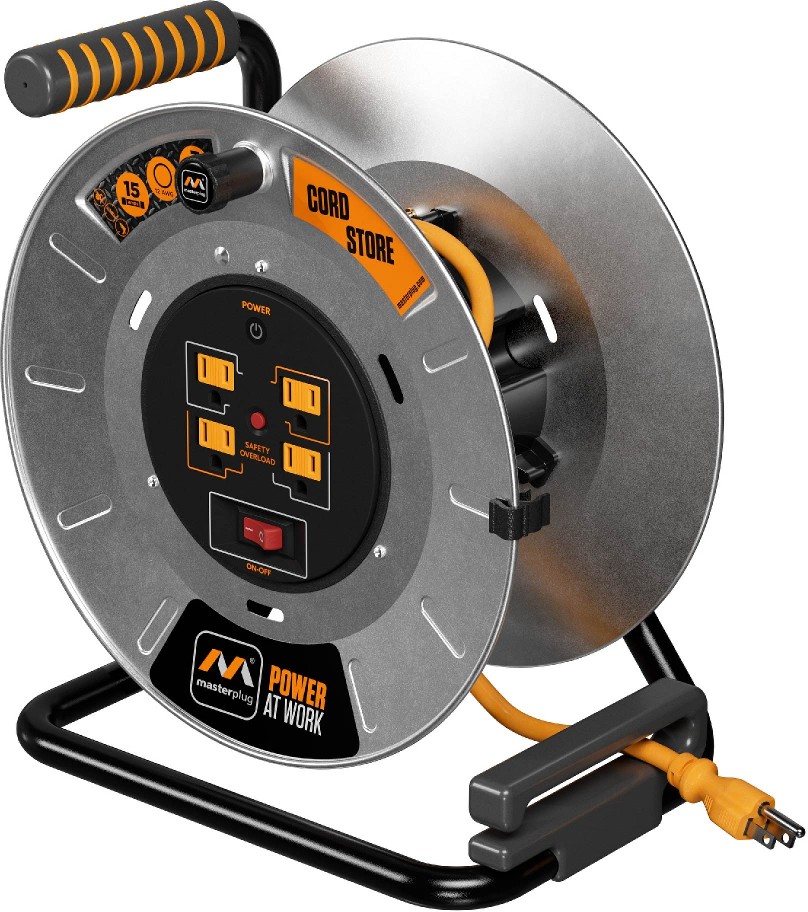 4 Sockets 15A 12Awg Large Open Metal Reel