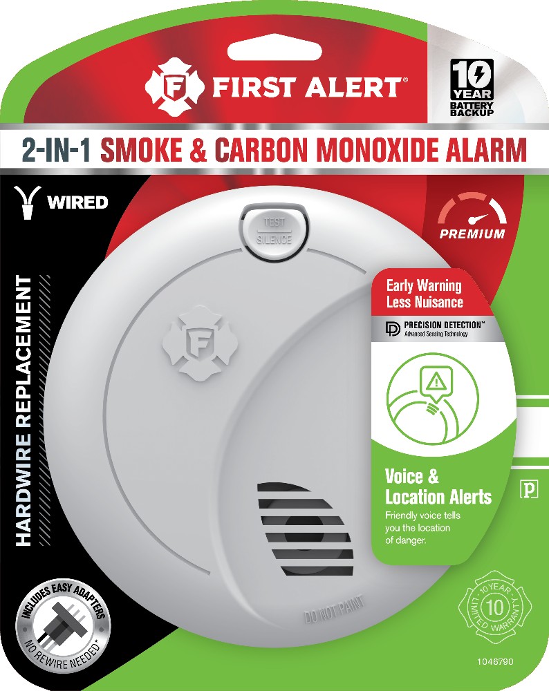 10-Year Battery, Hardwired (with Battery Backup) Smart Photoelectric Interconnected Combination Smoke and Carbon Monoxide Detector with Voice Alert