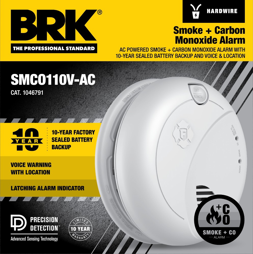 BRK 10-Year Battery, Hardwired (with Battery Backup) Photoelectric Interconnected Combination Smoke and Carbon Monoxide Detector with Voice Alert