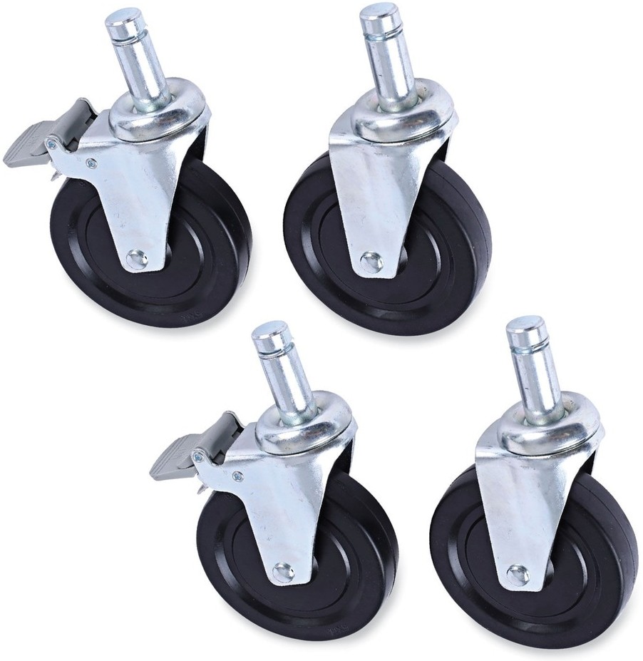 5-Inch Wheel Grip Ring Stem Casters for Wire Shelving - Black (Set of 4)