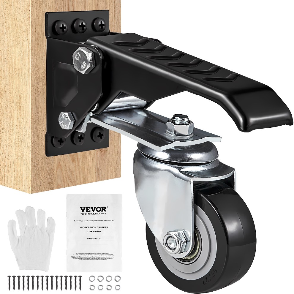 Workbench Casters Kit Heavy Duty Retractable Wheels 4 -Pack 2-in Polyurethane Swivel Caster