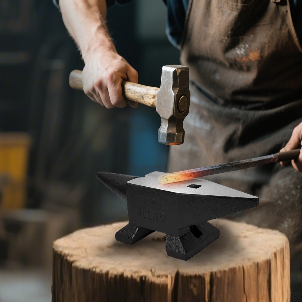 Cast Steel Anvil 22 Lbs Single Horn Anvil with Large Countertop and Stable Base High Hardness Rugged Round Horn Anvil Blacksmith for Bending Shaping