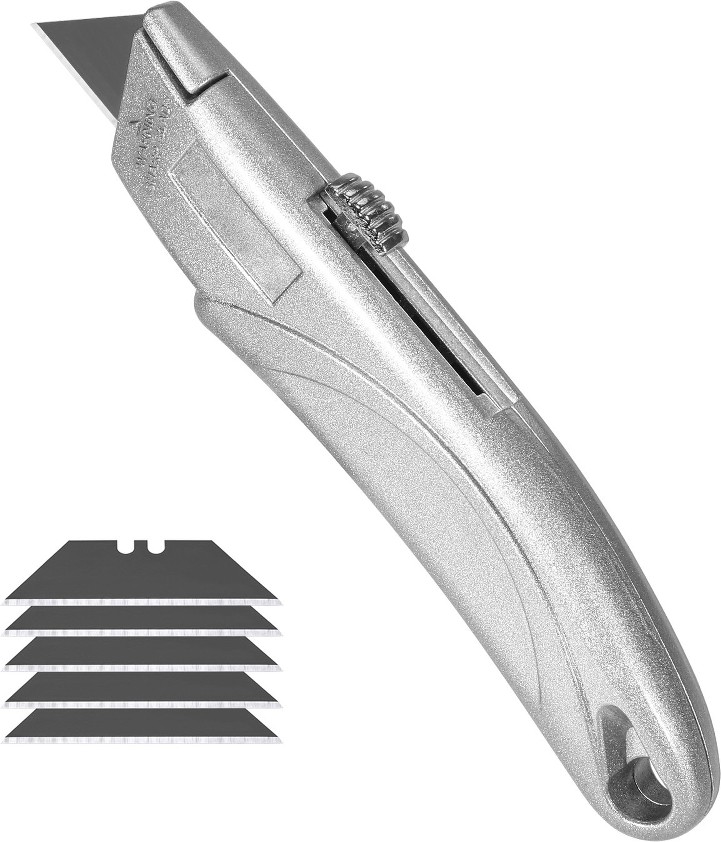Utility Knife 1-in 5 -Blade Retractable Utility Knife with On Tool Blade Storage (with Snap-Off Blade)