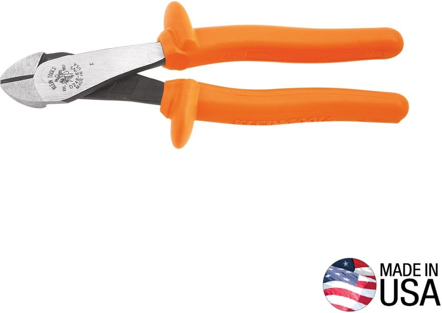 Diagonal Cutting Pliers, Insulated, High-Leverage, Angled Head, 8-Inch