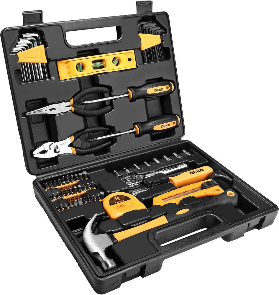 65 -Piece Household Tool Set with Folding Case