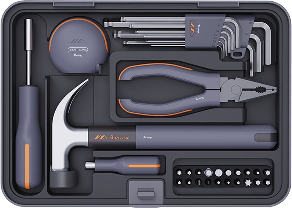 34 -Piece Black Household Tool Set with Hard Case