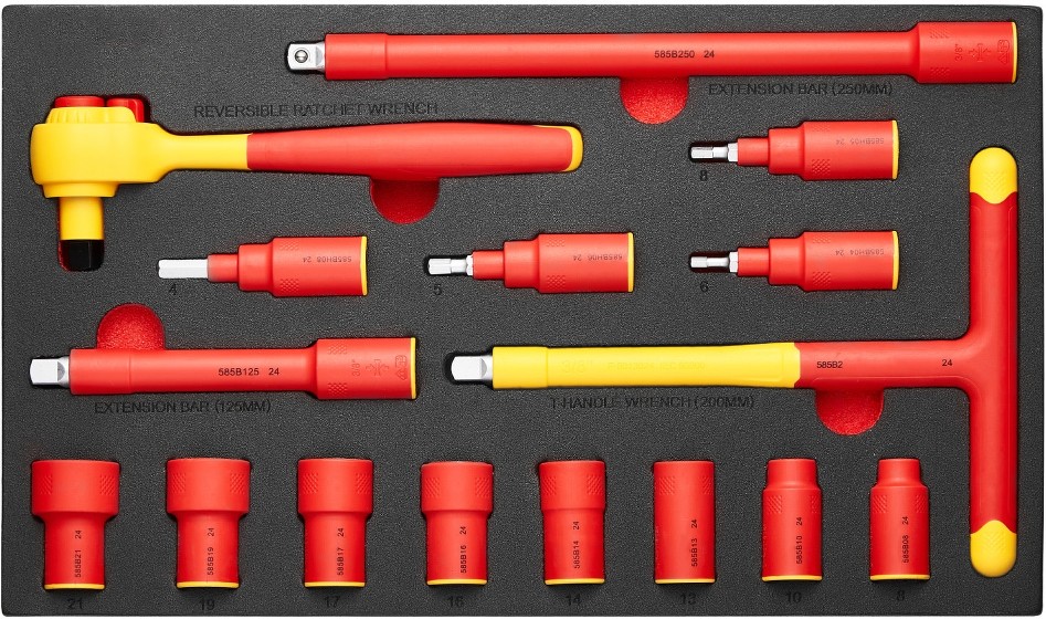 Insulated Socket Set 16-Piece Insulated Wrench Tool Set 1000V Insulated Socket Tool