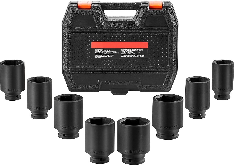Axle Nut Impact Socket Set 1/2-IN Drive Deep 12-Point 8-Piece Metric Spindle Nut Socket Set CR-MO