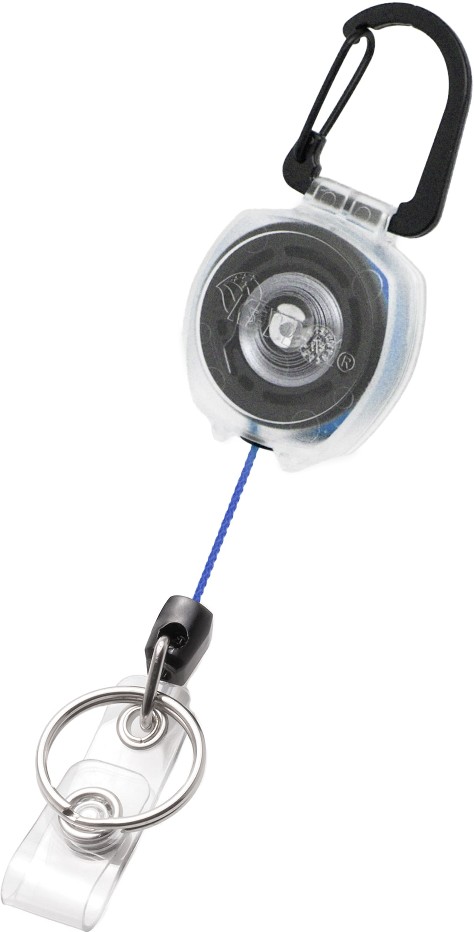 SideKick Retractable Carabiner ID Badge Strap Clear w/ Blue Cord Keychain
