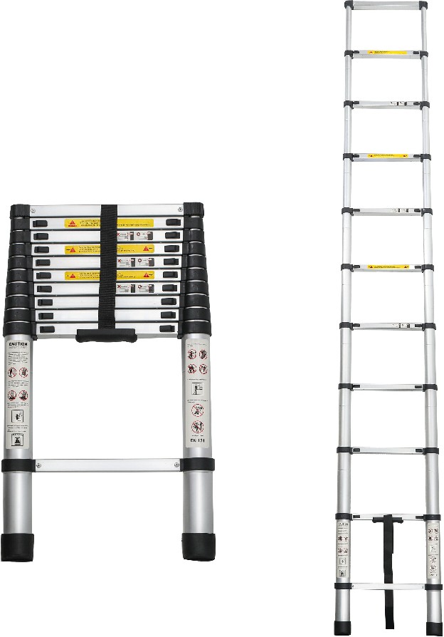 10.5ft aluminum telescopic extension ladder 300lbs capacity portable for indoor outdoor heavy duty work
