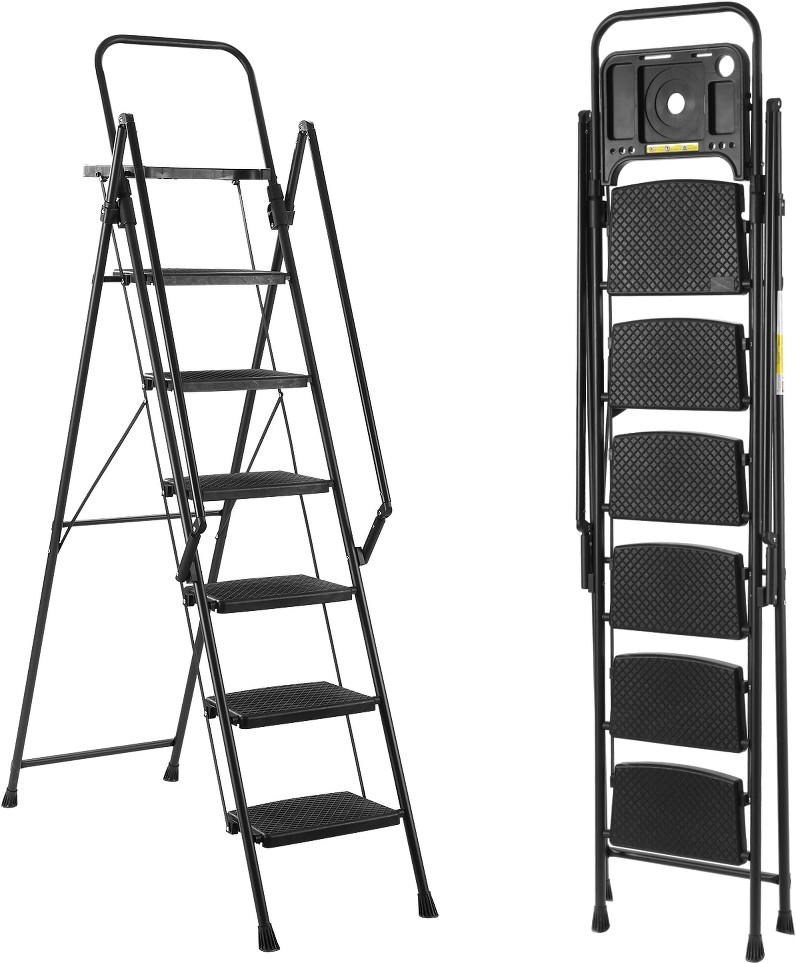 level folding step stool with anti-slip pedals tool trays lightweight steel construction for indoor outdoor use