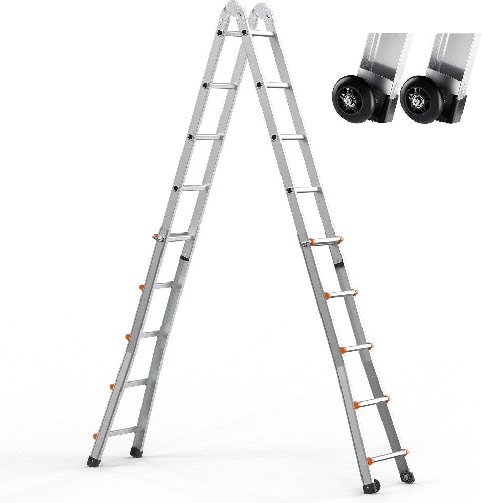 Telescoping Ladder A Frame 17 FT Compact Aluminum Extension Ladder
