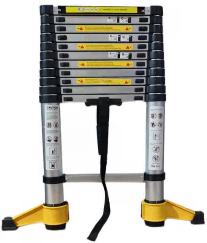 11.5ft aluminum telescopic ladder with stabilizer bar tool magnetic strip anti-slip compact portable for multi-purpose use