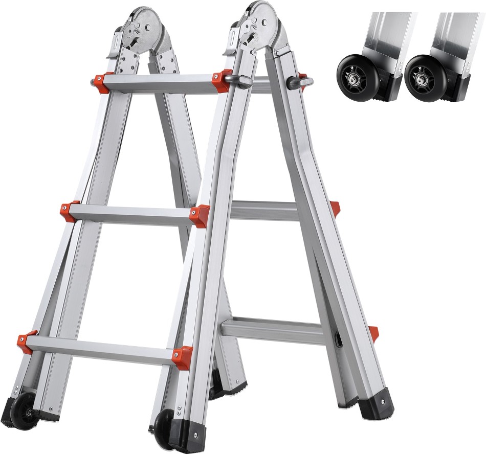 Telescoping Ladder A Frame 11 FT Compact Aluminum Extension Ladder Multi-Function Portable Collapsible RV Ladder