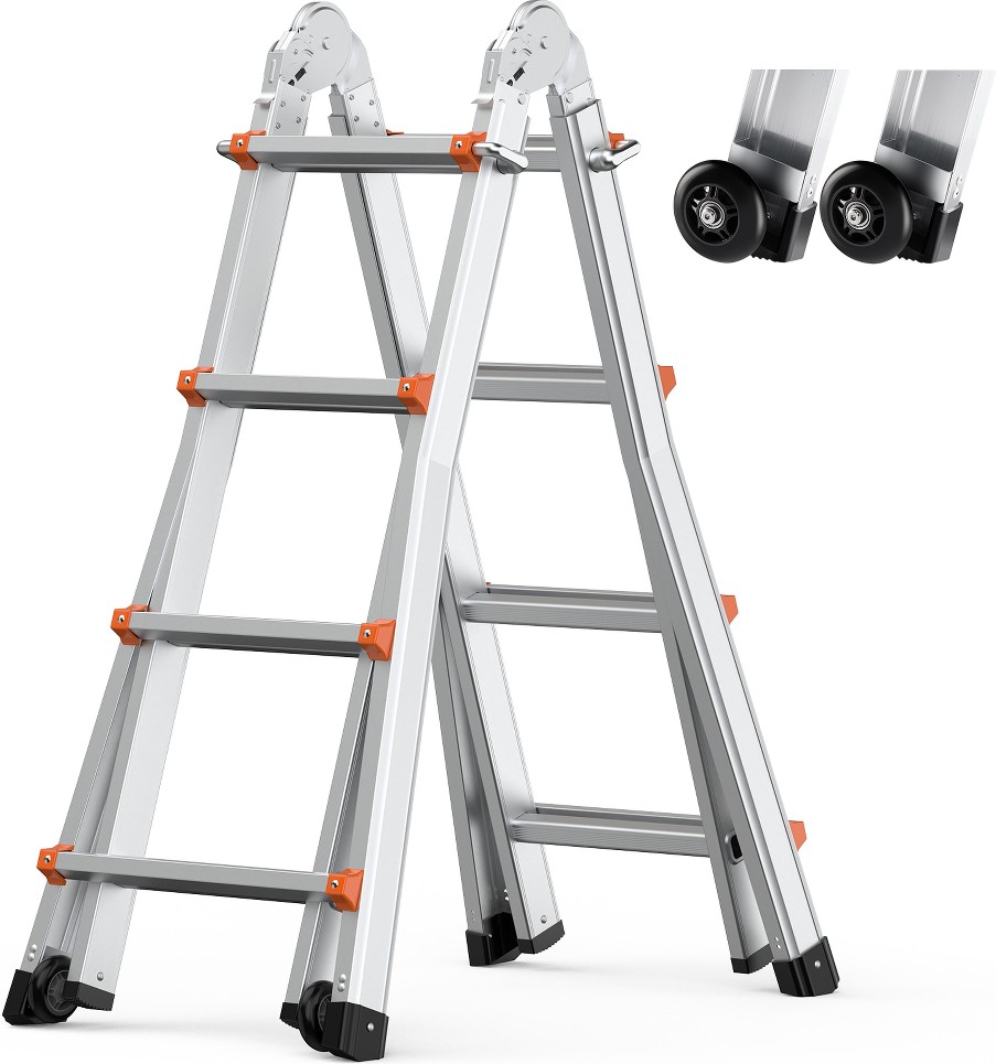 Telescoping Ladder A Frame 15.5 FT Compact Aluminum Extension Ladder