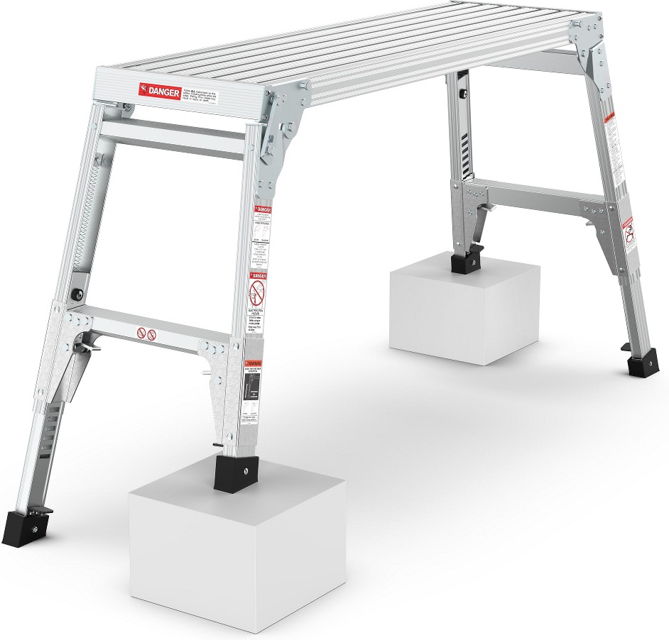 40in wide aluminum work platform telescopic feet 22-27.5in height adjustable folding portable
