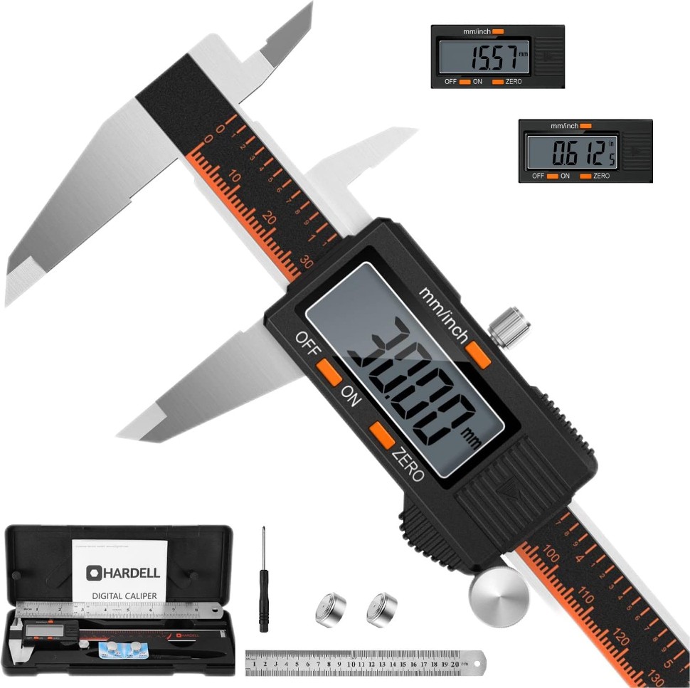6 Inch Digital Caliper Stainless Steel Measuring Tool with LCD Screen Inch Millimeter Conversion Includes Ruler and Batteries
