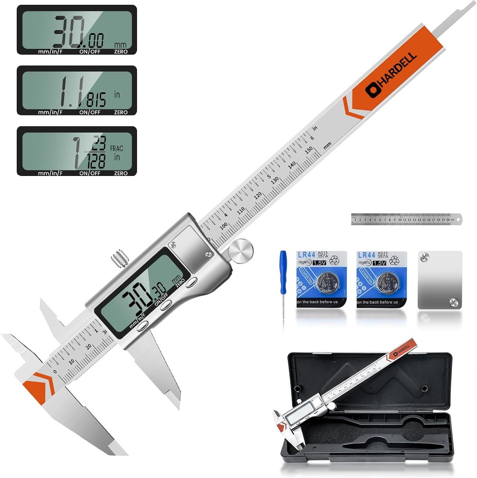 6 Inch Digital Caliper Stainless Steel Measuring Tool with LCD Screen - Easy Inch Metric Fraction Conversion for Precise Household and DIY Projects