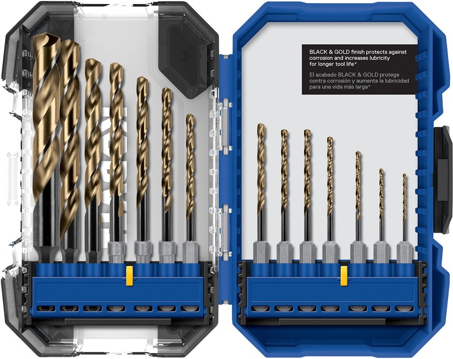 14 -Piece x Black and gold coated HSS Jobber length Twist Drill Bit Set