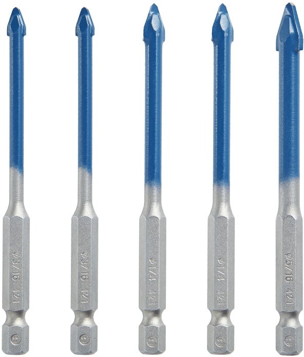 5 -Piece Assorted Assorted Assorted Assorted x Set Carbide tipped Right handed Glass and Tile Drill Bit Set