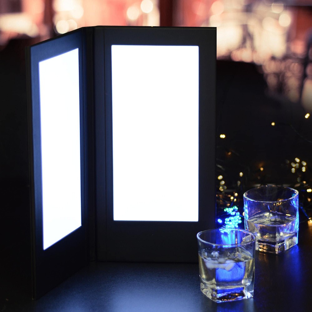 WeChef 4 Pack LED Backlit Menu Cover Leatherette Wine List Check Bill Holder Displayer 2 Panel Fits 5x11IN Paper