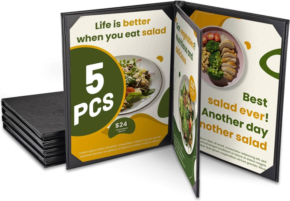 WeChef 5 Pack Menu Covers 8.5X11IN 4 Views Faux Leather Cafe Restaurant Bars