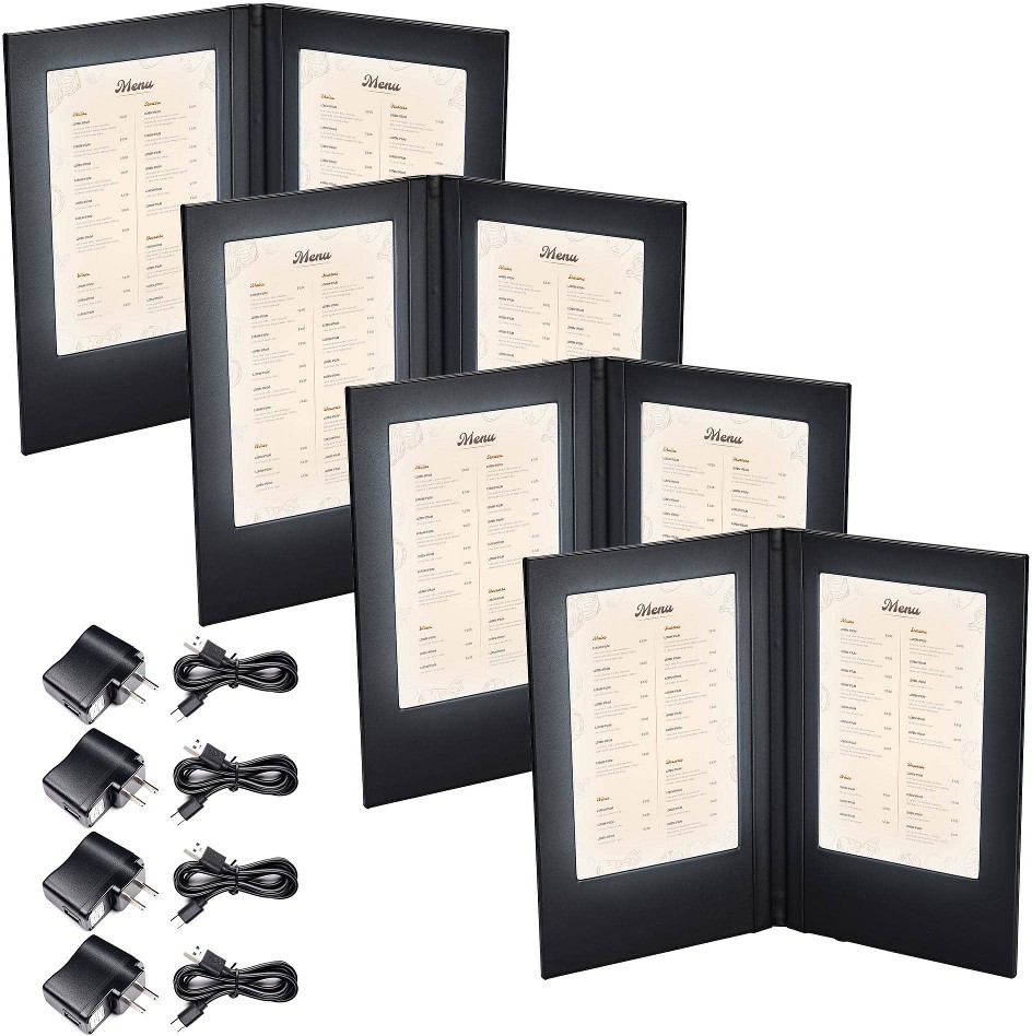 WeChef LED Backlit Menu Holder Cover Folding Cover Fits A5 Size 5.8x8.3IN 4 Pack