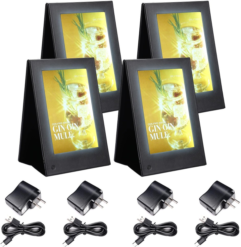 WeChef LED Backlit Menu Holder Cover Table Tent 4 Pack Fits A5 Size 6.3x9.4IN